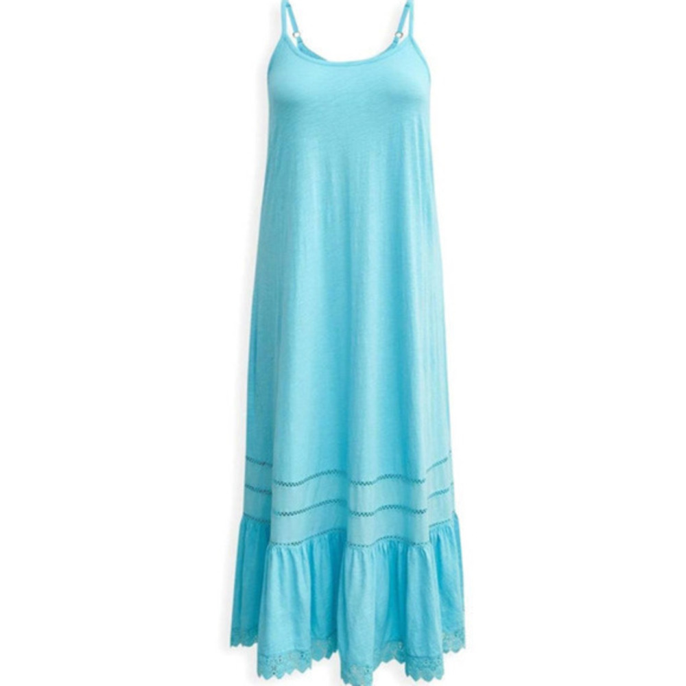 Torrid 0 (0X size 12) Blue Cotton Crochet Trim Swim Cover Up Beach Maxi Dress - Picture 3 of 3